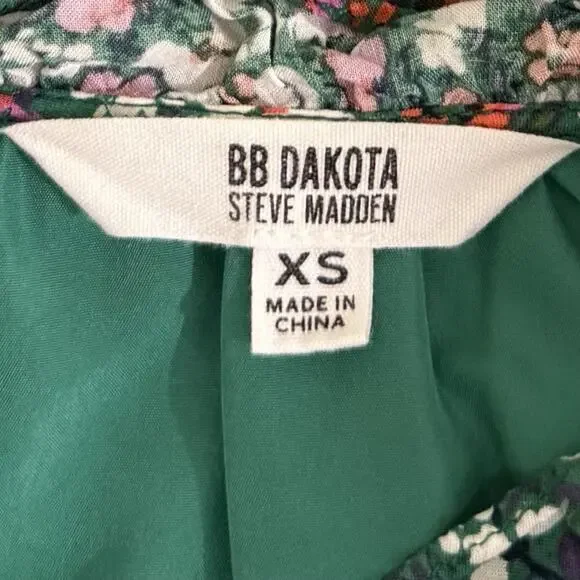 Steve Madden BB Dakota Dress Women's XS Green Multicolor Ditsy Floral Popover - Picture 6 of 9